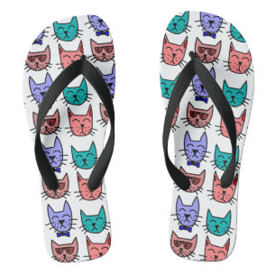 Cool Cats with sunglasses bow ties on Custom Color Flip Flops