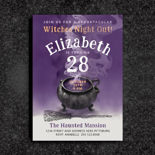 Cool Cauldron Purple Magic Witch Birthday Party Invitation
