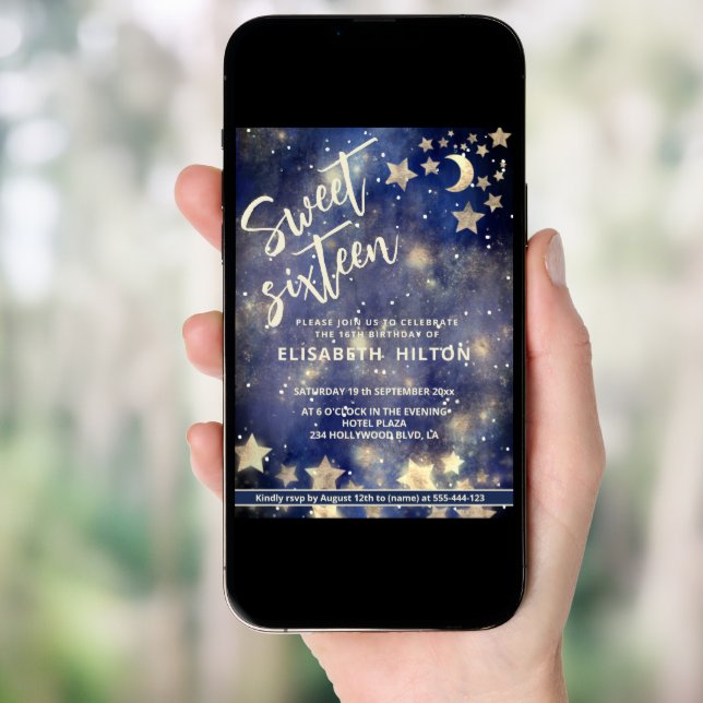 Cool Celestial moon and stars sweet sixteen Invitation (Front Digital)