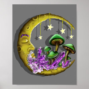 Cool Celestial mushroom designed round poster
