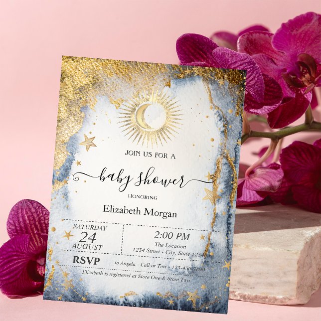 Cool Celestial Sun,Moon,Stars Watercolor Invitation (Creator Uploaded)