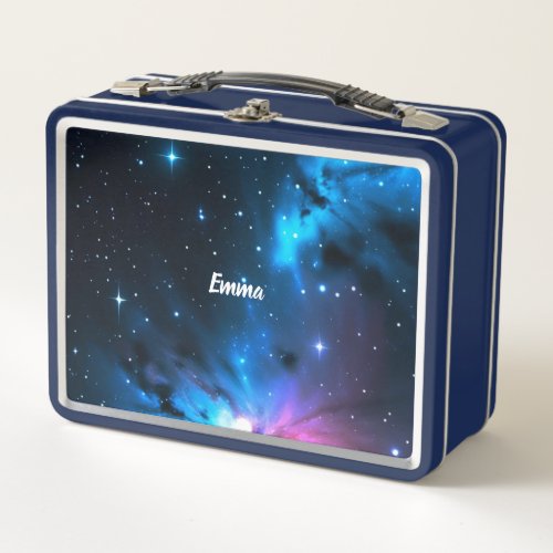 Cool Celestial Swirls of Stars Custom Name Script Metal Lunch Box