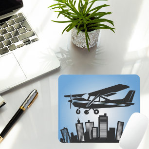 Cool Cessna flying in blue sky over city,Aviation Mouse Pad