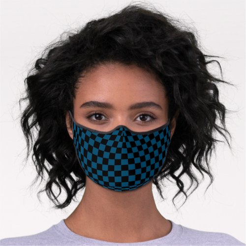Cool Checkerboard Checker Pattern Black and Blue Premium Face Mask