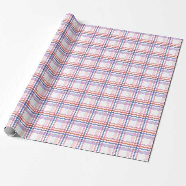 Cool Checkered Pattern Of Red Blue Violet Wrapping Paper (Unrolled)