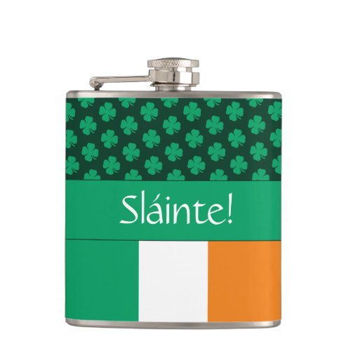 Cool Cheers Slinte Irish Flag Clover Flask