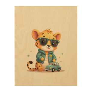 Cool Cheetah Car Boho Nursery Wood Art