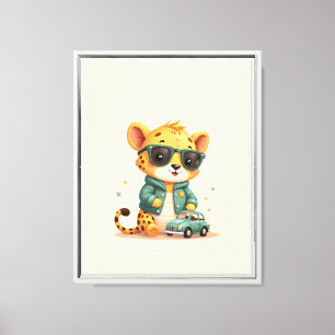 Cool Cheetah Car Framed Canvas   Kids Wall Art