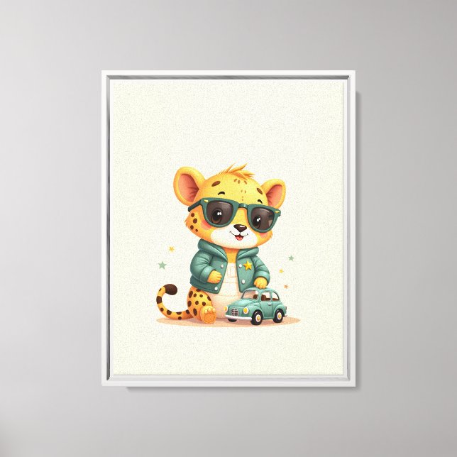 Cool Cheetah Car Framed Canvas | Kids Wall Art (Front)