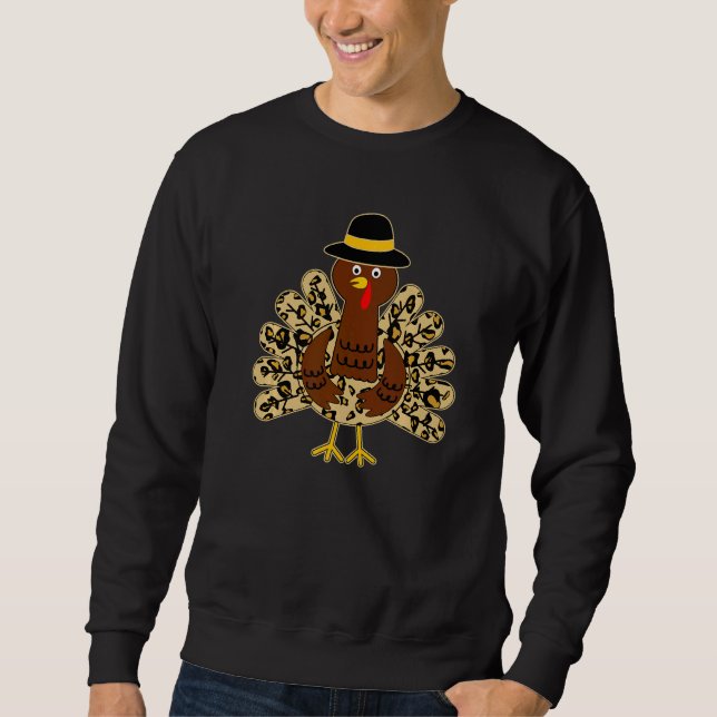 Cool Cheetah Leopard Animal Print Turkey Thanksgiv Sweatshirt (Front)