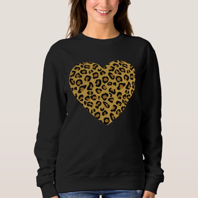 Cool Cheetah Leopard Print Heart Sweatshirt (Front)