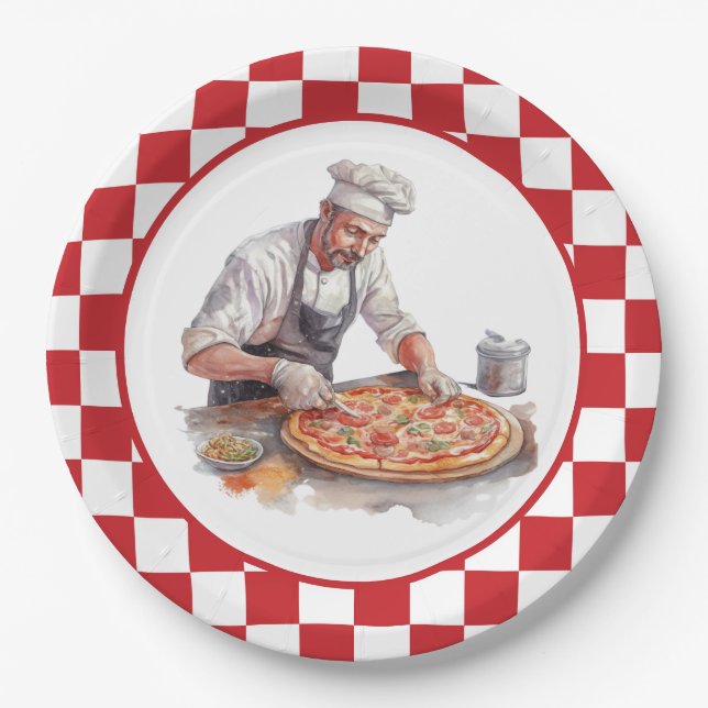 Cool chef pizza party  paper plates (Front)