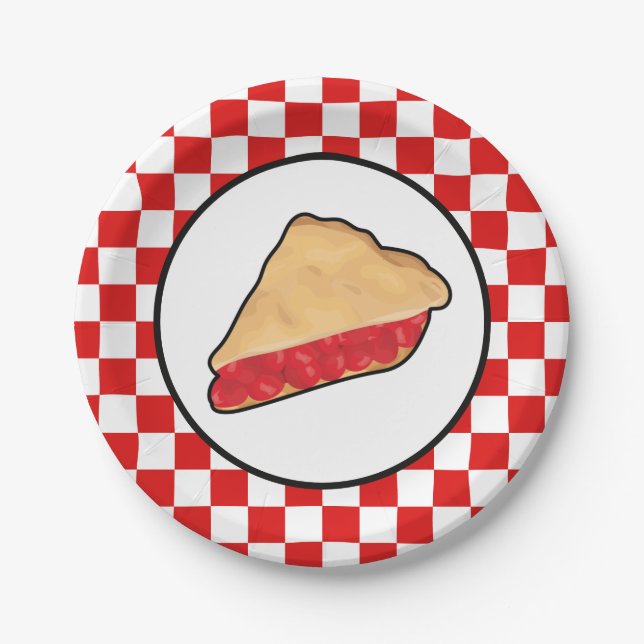 cool cherry pie checkered paper plates (Front)