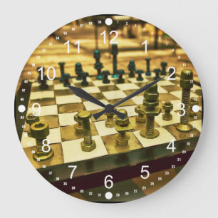 Cool Chess Board with Nuts and Bolts Large Clock