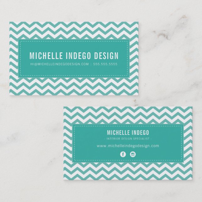 COOL CHEVRON PATTERN preppy modern jade green Business Card (Front/Back)