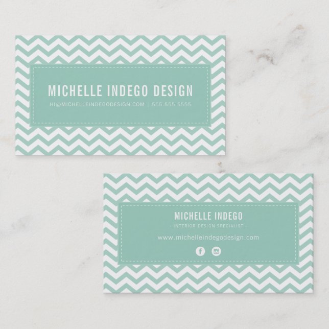 COOL CHEVRON PATTERN preppy modern mint green Business Card (Front/Back)