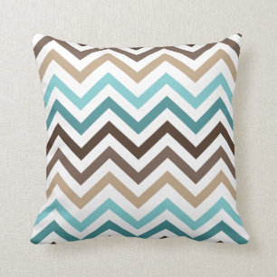 Cool Chevron Pattern Zig Zag Blue Brown Throw Pillow
