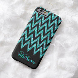 Cool chevron zigzag peacock blue  faux glitter barely there iPhone 6 case