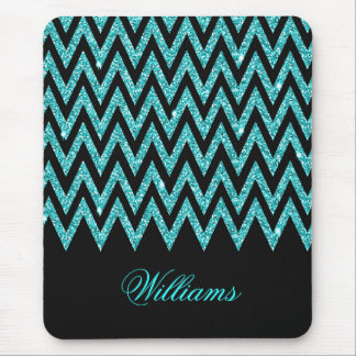 Cool chevron zigzag peacock blue  faux glitter mouse pad