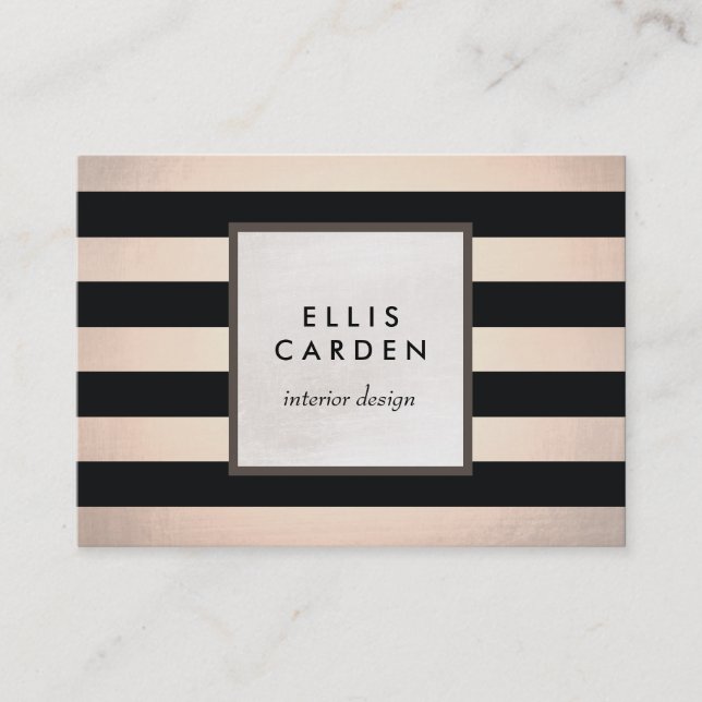 Cool Chic Black and Copper Stripes Designer Business Card (Front)