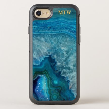 Cool Chic Blue Agate Geode Faux Gold Monogram Otterbox Symmetry Iphone