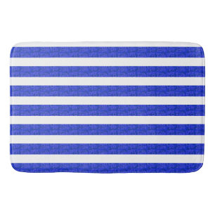 Cool Chic Blue Geometric Stripes Bath Mat