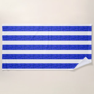 Cool Chic Blue Geometric Stripes  Beach Towel
