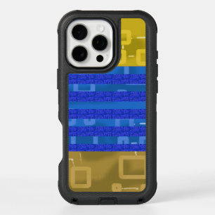 Cool Chic Blue Gold Geometric Stripes iPhone 16 Pro Max Case