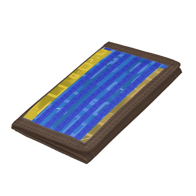 Cool Chic Blue Gold Geometric Stripes Trifold Wallet (Bottom)