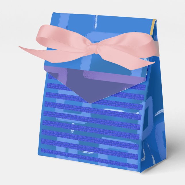 Cool Chic Blue Gold Pink Geometric Stripes  Favor Boxes (Front Side)