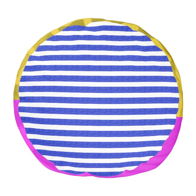 Cool Chic Blue Gold Pink Geometric Stripes  Pouf (Bottom)