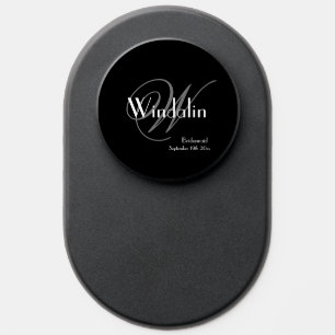 Cool Chic Bridesmaid Grey Monogram White Name Blak PopSocket