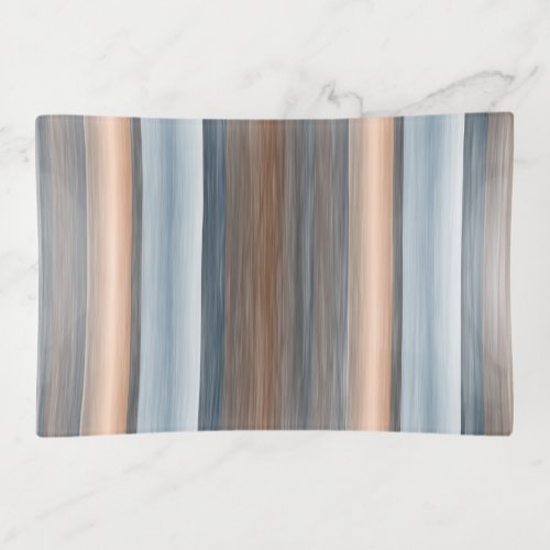 Cool Chic Brown Blue Watercolor Stripes Pattern Trinket Tray