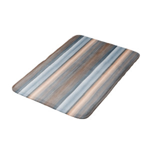 Cool Chic Brown Slate Blue Gray Stripes Art Bath Mat