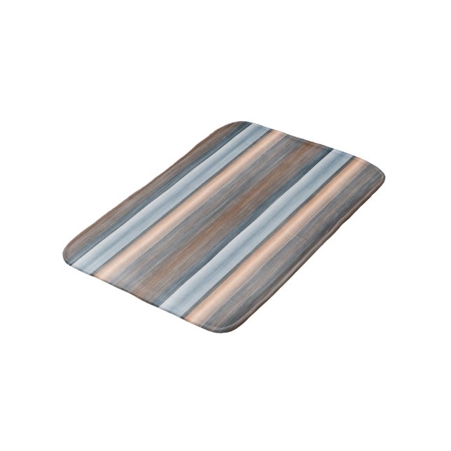 Cool Chic Brown Slate Blue Gray Stripes Art Bath Mat (Angled)
