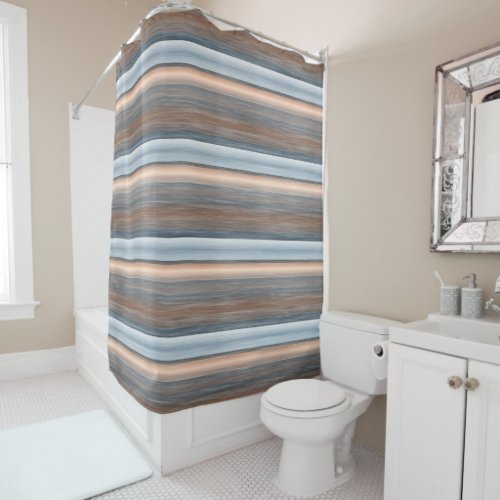 Cool Chic Brown Slate Blue Gray Stripes Art Shower Curtain