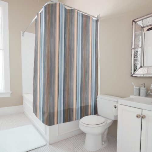 Cool Chic Brown Slate Blue Gray Stripes Art Shower Curtain