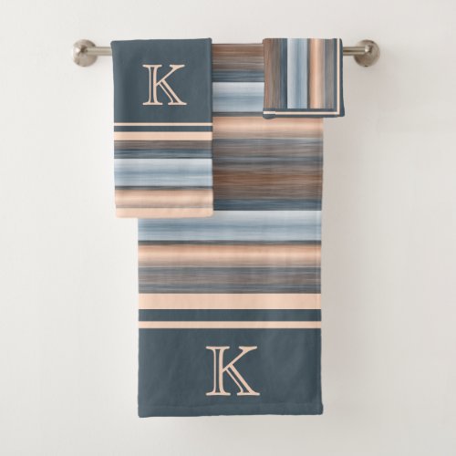 Cool Chic Brown Slate Blue Gray Stripes Custom Bath Towel Set