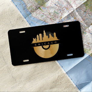 Cool Chic Chicago Illinois Skyline Golden Vinyl License Plate