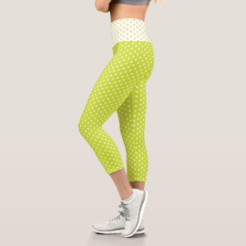 Cool Chic Fashion Green Small Polka Dots Pattern Capri Leggings