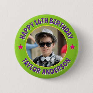 Cool Chic Happy Birthday Custom Photo Personalized Button