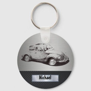 Cool chic masculine classy old car silvery black keychain