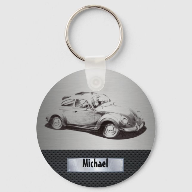 Cool chic masculine classy old car silvery black keychain (Front)