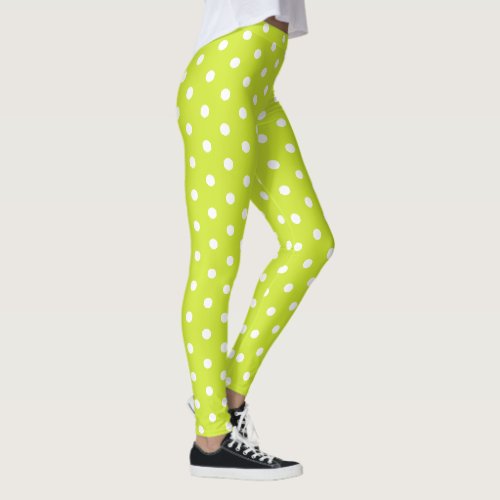 Cool Chic Retro Fashion Green Polka Dots Pattern Leggings