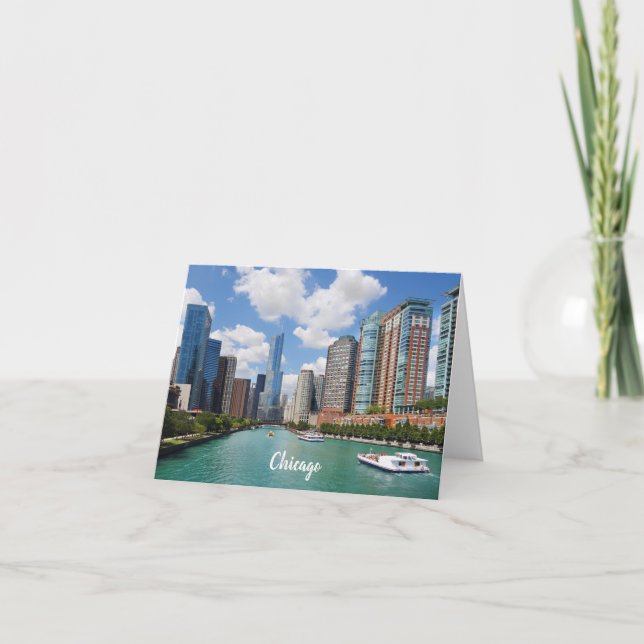 Cool Chicago River Skyline Photo Note Card (Front)