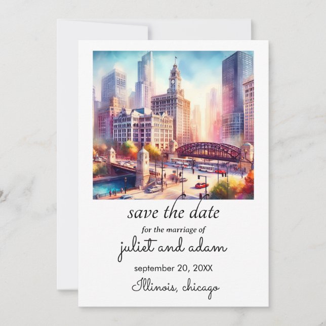 Cool chicago wedding skyline save the date invitation (Front)