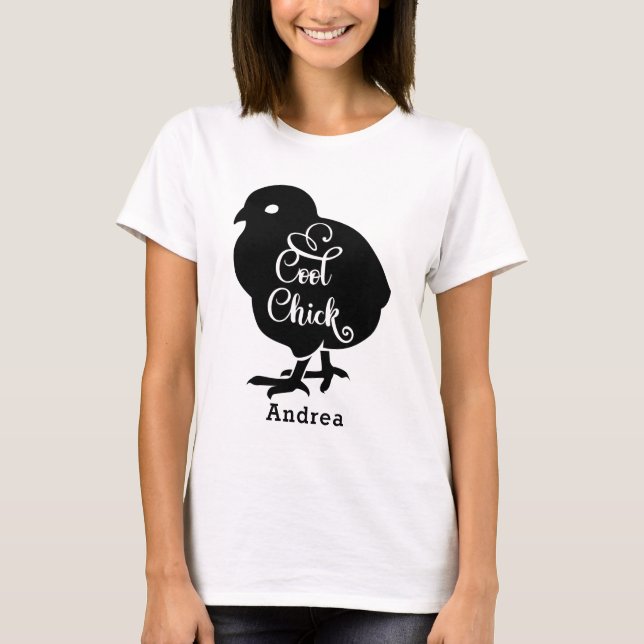 Cool Chick Personalize Name Girly Baby Chicken T-Shirt (Front)