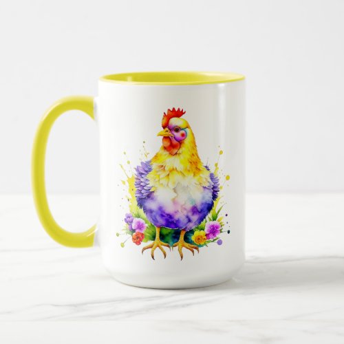 Cool Chick Power  Cute Watercolor Chicken Art Mug