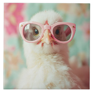 Cool Chick with Pink Glasses Spring Ceramic Tile