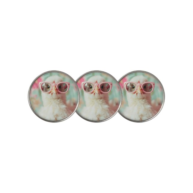 Cool Chick with Pink Glasses Spring Golf Ball Marker (3 Up)